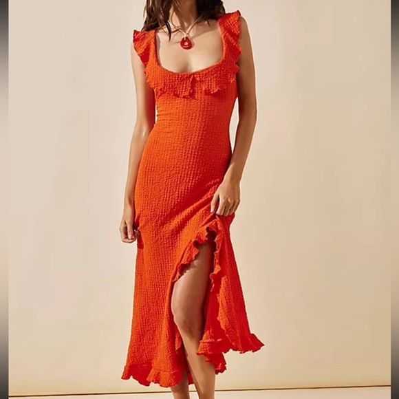 Free People Dresses & Skirts - NWT Free people bright orange ruffle low back beach dress size L